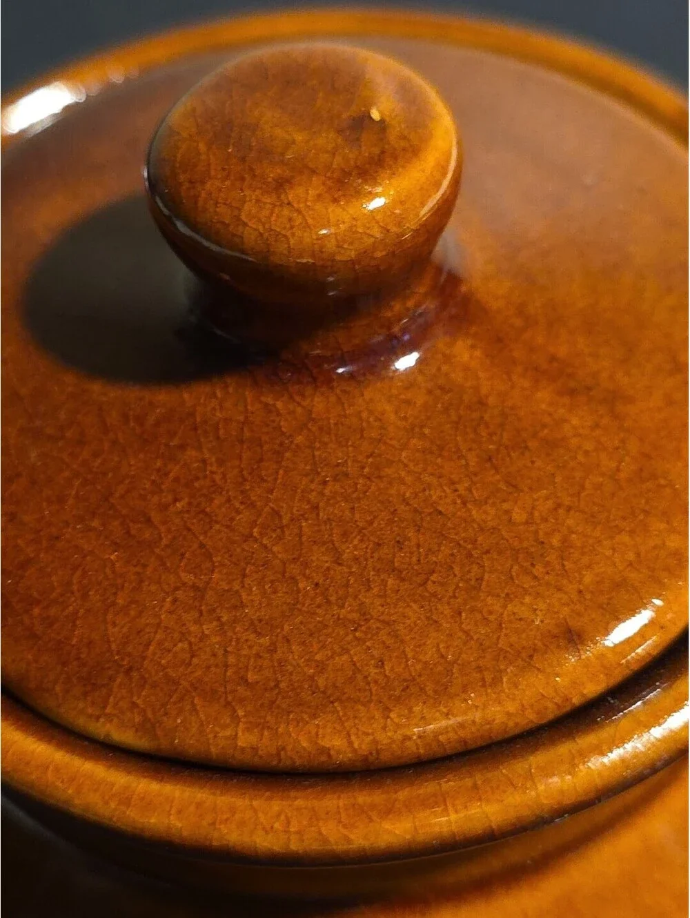 Small Brown Lidded Pottery Crock  5